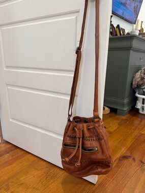 Brown Leather Drawstring Crossbody Bag